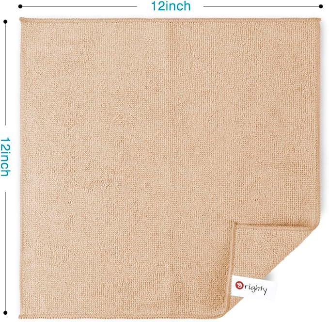 Orighty Microfiber Cleaning Cloth, 12 Pack Microfiber Towels for Cars, Highly Absorbent Car Cleaning Supplies, Lint Free Cloths Clean Rags for Car Care, House, Kitchen, 12x12 inch, Brown