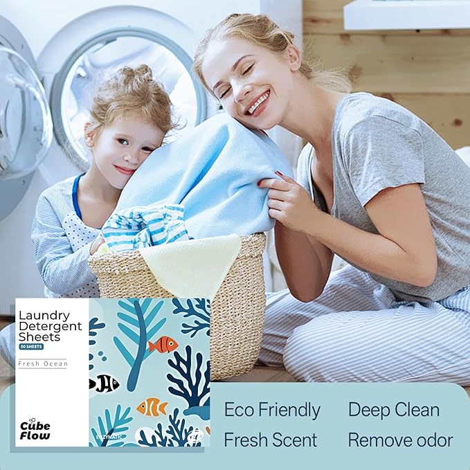 Laundry Detergent Sheets, Fresh Ocean Scent - 100 Loads | Deep Cleaning Power & Long-Lasting Freshness | Liquidless, Pre-Measured Eco Sheets | Plastic-Free, Hypoallergenic & Travel Friendly
