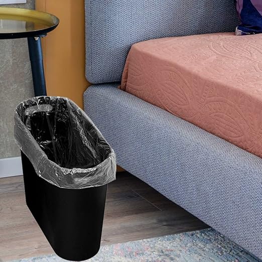 Small Trash Can Plastic Bathroom Wastebasket 3.2 Gallon Slim Garbage Container Bin with Handle for Home Kitchen Bathroom Bedroom Office, 2 Pack (Black)