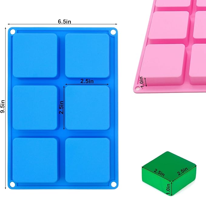 Bangp 4 Pack Square Soap Molds,6-Cavity Non-Stick Silicone Brownie Pan,Square Bar Molds,Square Silicone Molds for Chocolate,Cupcake, Cornbread, Muffin,Soap
