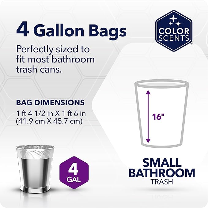 Color Scents Small Trash Bags - 4 Gallon, 480 Total Bags (8 Packs of 60 Count), Twist Tie - Lavender bag in Lavender Scent with Microban