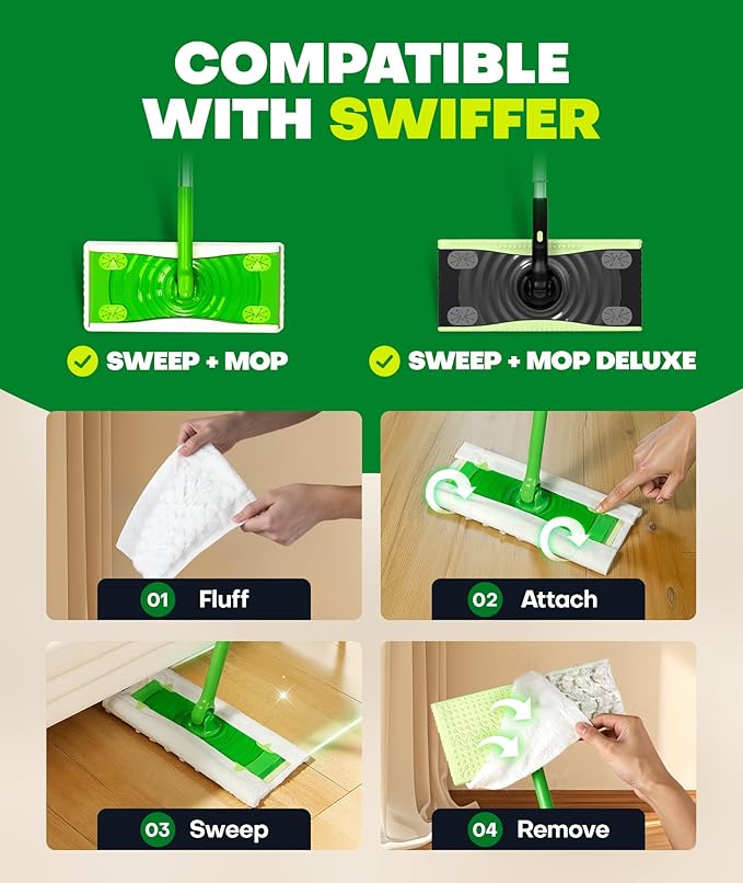 60 Count Heavy Duty Dry Sweeping Cloths Refills for Swiffer Sweeper Mop, Deep Clean Sweeper Pet Mop Pads for Multi Surface Floor Mopping & Cleaning, Disposable Dry Pad Refills Floor Duster, Unscented