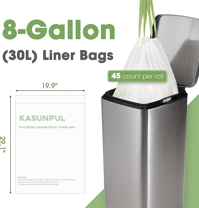 Trash Bags 8 Gallon Tall Kitchen Trash Bags,Garbage Bags 8 Gallon Tall Kitchen90 Count Suitable for Kitchen, Office, Bedroom, Living Room, Gardens