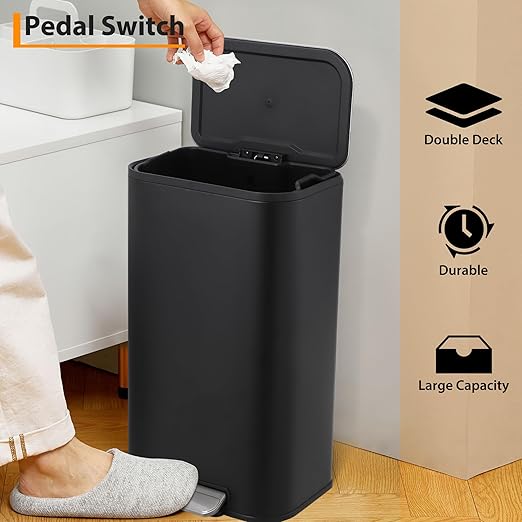 LinTimes Stainless Steel Step Trash Can 8 Gallon (30L) - Soft-Closing Lid, Foot Pedal Operated, Removable Basket,Design for Kitchen, Office, Living Room