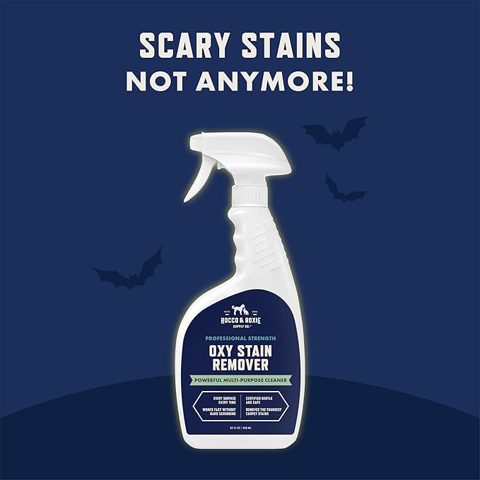 Rocco & Roxie Oxy Stain Remover - Oxygen Powered Carpet Cleaner Spray - Pet Stain Remover for Carpet, Spot Cleaner for Upholstery, Couch, Laundry, Rug, Clothes, Car Seat, Mattress, Sofa, and More