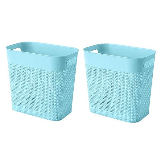 UUJOLY Plastic Small Trash Can Wastebasket, Garbage Container Basket for Bathrooms, Laundry Room, Kitchens, Offices, Kids Rooms, Dorms, (Blue, 2 Pack/3 gallons)