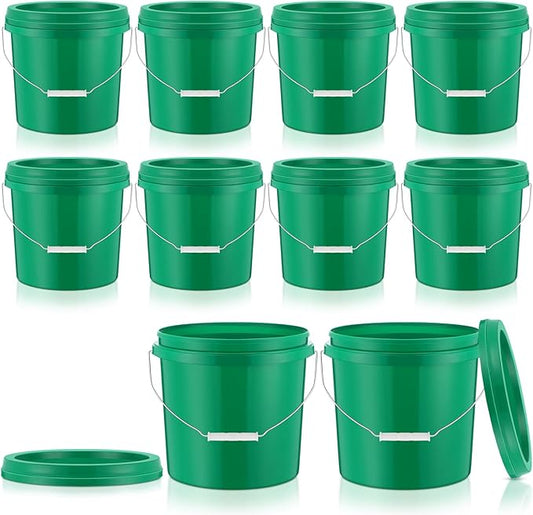 Tioncy 10 Pcs 2 Gallon Plastic Bucket with Lid Heavy Duty 2 Gallon Bucket Pail with Lid Handle for Storage Container Home Household Cleaning (Green)