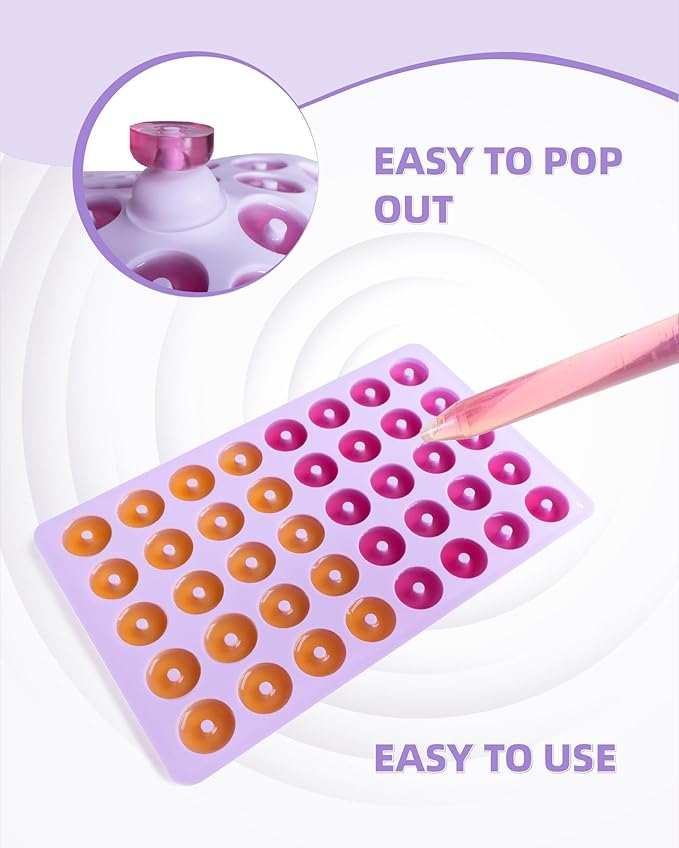 Donut Silicone Candy Molds with 2 Droppers, 4 Packs Mini Donut Pan Mold Gummy Mold, 40-Cavities Non-Stick Food Grade Mold for Hard Candies, Chocolate, Ice Cube, Jelly