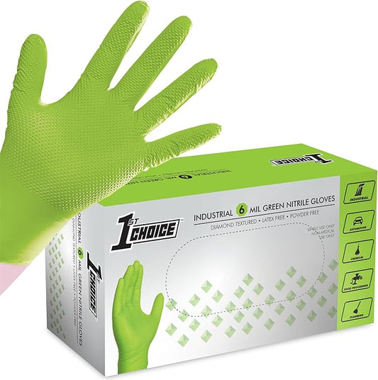 1st Choice 6 mil Orange and Green Nitrile Gloves, Disposable, Latex Free Raised Diamond Grip Mechanic Glove for Men and Women