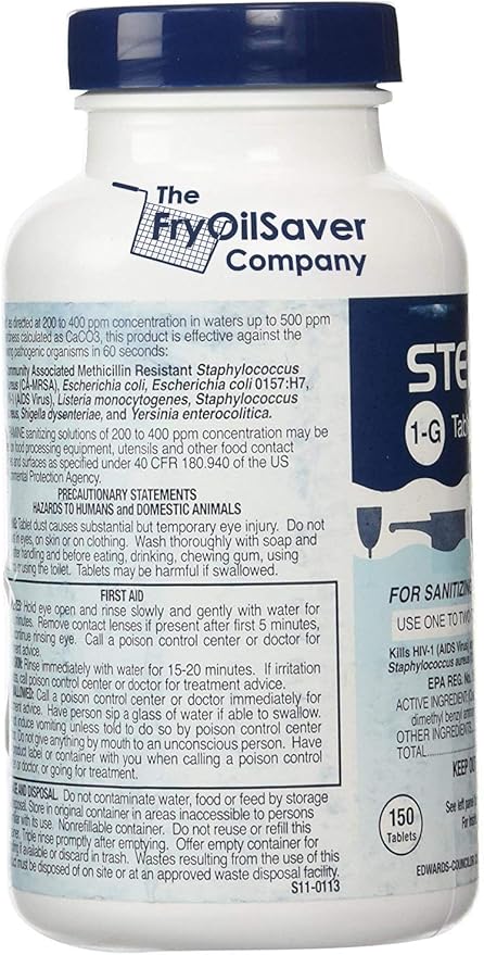 1 Bottle Steramine Sanitizer Tablets - Multi Purpose Steramine Sanitizing Tablets for Food Contact Surfaces, Bar, Hotel Kitchen, Busy Diners, Restaurants & FoodTrucks by FryOilSaver (150 Count)