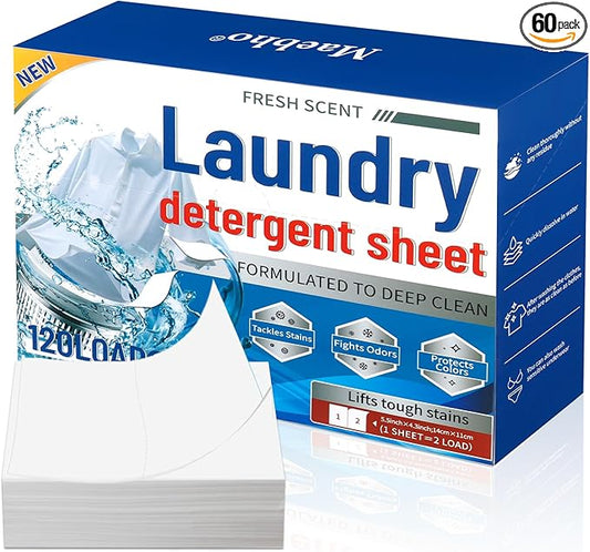 Laundry Sheet Paper, Washing Powder, Fresh Scent Laundry Detergent Sheets, 120 Loads, Deep Clean Formula with Stain Fighting Power(120PCS)
