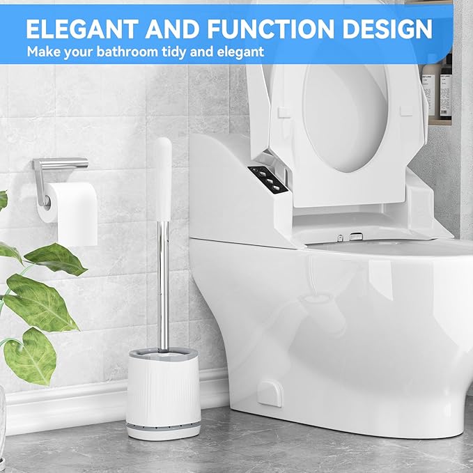 TRENTI Toilet Brush, Toilet Brush and Holder Set, Bristles Toilet Bowl Brush Head with Ventilated Holder, Wall Mounted Compact Toilet Brush Set for Bathroom Deep Cleaning (1, White)