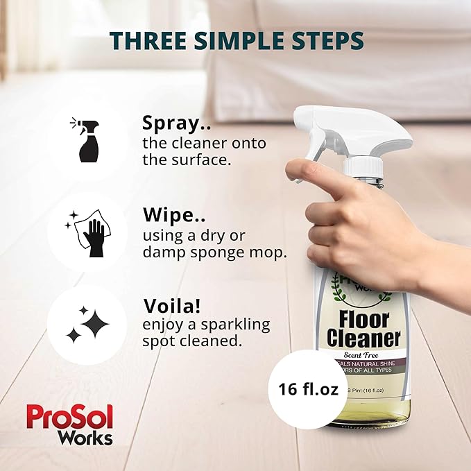 Wood Floor Cleaner 16 oz - Floor Cleaning Spray Great for Various Floor Types Like Tile, Linoleum, Vinyl, Laminate Flooring & Hardwood - Surface Cleaner for Floors, Stain, Dirt & Grime