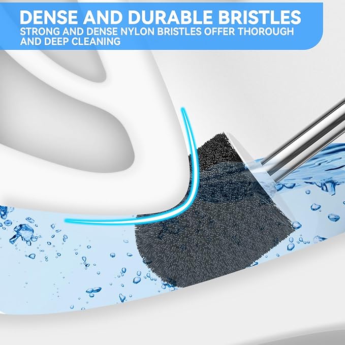 Toilet Brush, 2 PCS Toilet Brush and Holder with 304 Stainless Steel Handle, Space Saving Toilet Bowl Brush for Storage, Durable Bristles Toilet Scrubber for Bathroom Cleaning