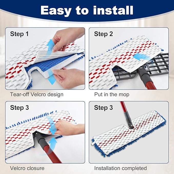 4 Pack Mop Replace Head for Ocedar Hardwood Floor'n More 3-Action Flip Mop,Mop Heads Replacements for Dry Wet Use,Chenille&Microfiber Double Sided Mop Refills,Reusable Mop Pad for Multi Surface Floor