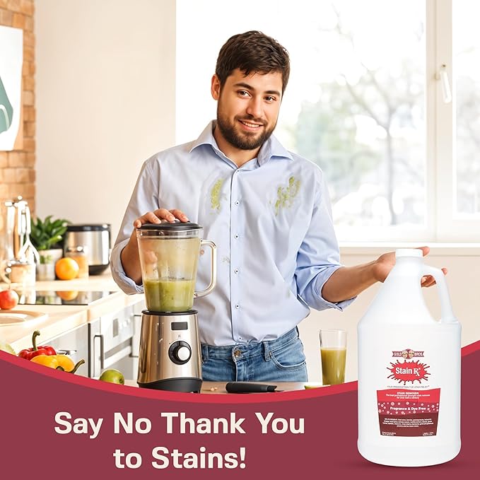 Stain Remover, Effectively Eliminates Stains from Wine, Berries & Blood on Colorfast Fabrics, Carpets, Upholstery & Jewelry, Fragrance Bleach & Dye-Free, Peroxides & Phosphates, 1 Gallon