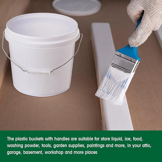 Tioncy 24pcs 2 Gallon Plastic Bucket with Lid Heavy Duty 2 Gallon Bucket Pail with Lid Handle for Storage Container Home Household Cleaning (White)