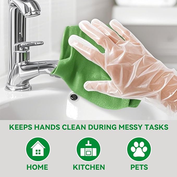 200-600PCS Plastic Gloves Disposable, 2.3 Mil Latex and Powder Free, Clear Gloves for Cooking, Food Prep, Cleaning