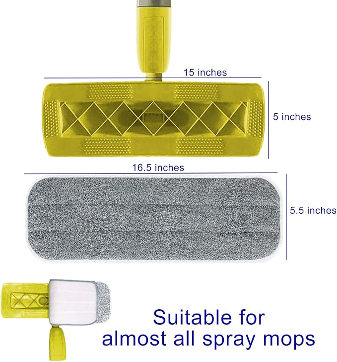 Microfiber Mop Replacement Pads- 16.5''x5.5'' Wet Dry Floor Cleaning Pad Compatible with Bona Floor Care System, Reusable Mop Pad Refills Fit 14” to 16” Flat Mop - 6 Pack