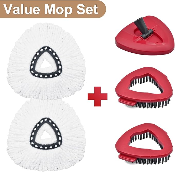 Mop Replace Head for O Cedar, Mop Heads Replacements for Ocedar, Spin Mop Replacement Head for Ocedar Easy Wring 1 Tank System, Include 2 Pack Spin Mop Refills & 2 Scrubber Mop Head & 1 Pack Mop Base