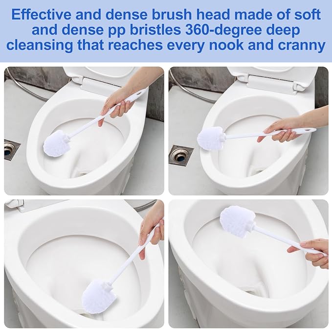 15 Pack 14.2 Inch Toilet Brush Commercial Heavy Duty Toilet Bowl Cleaning Scrubber White Long Handle Toilet Bowl Brush for Home Restrooms Bathroom Cleaning Supplies