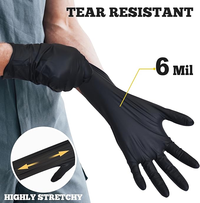 TitanFlex Disposable Nitrile Exam Gloves, 6-mil, Black, Heavy Duty, Latex Free, Food Safe for Cooking & Food Prep