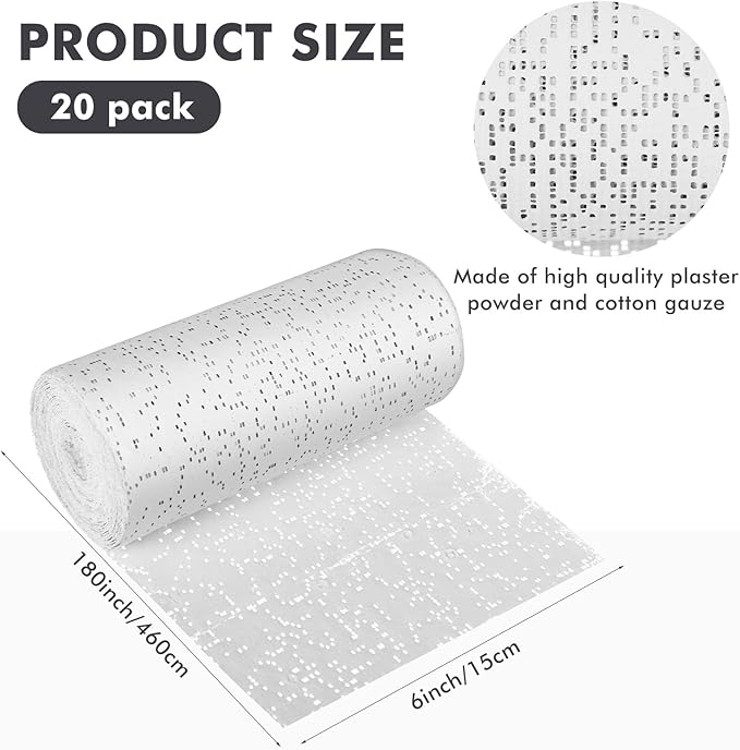 20 Pack Plaster Cloth Gauze Bandage Rolls for Art Craft Project Each Roll 5 Yards Plaster Strip Gauze Wrap Bulk for Body Casts Belly Molds Mask Making Sculptures(6 x 180 Inch)
