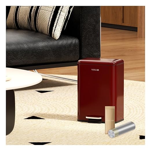 Small Bathroom Trash Can - Mini Step Garbage Can with Lid, Stainless Steel Trash Bin for Bedroom, Office ，Living Room(Red, 6 Liter / 1.6 Gallon)