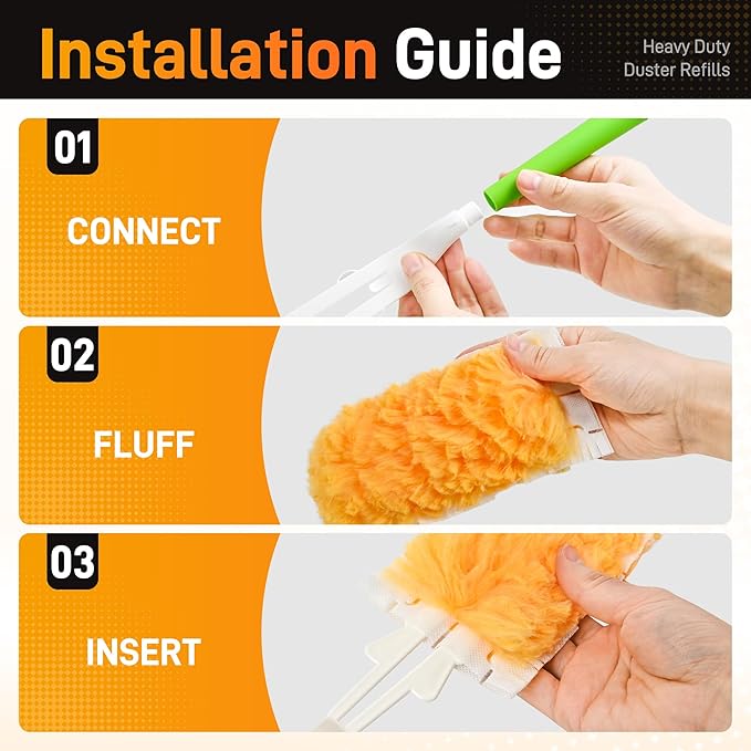 Heavy Duty Duster Refills Compatible with Swiffer Dusters,Disposable Dusters Kit for Cleaning Dusting Furniture Blind Ceiling Fan, 40 Pack 360 Feather Dusters, 1 Handle, 1 Upgrade Telescopic Hand