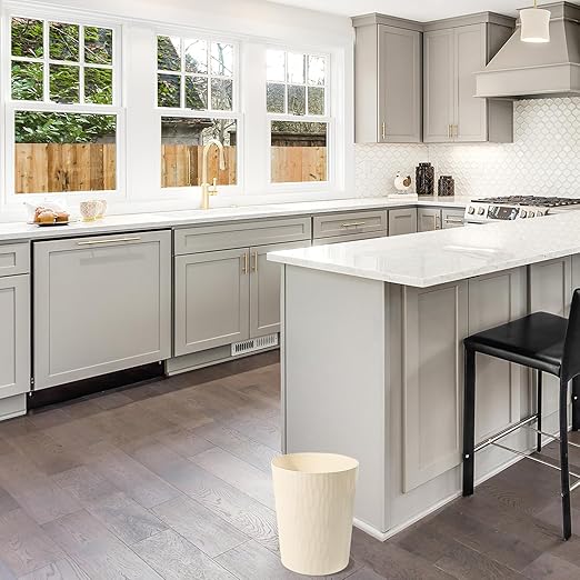 UUJOLY Small Trash Can Wastebasket Garbage Can Container Bins for Bathrooms,Bedroom Room, Kitchens, Offices, Kids Rooms, Dorms, 3 Pack, Beige