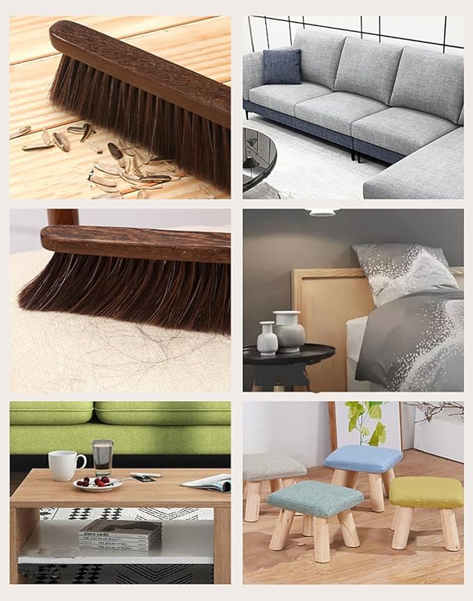 2PCS Hand Broom Cleaning Brushes-Soft Bristles Dusting Brush for Cleaning Car/Bed/Couch/Draft/Garden/Furniture/Clothes,Wooden Handle(Brown)