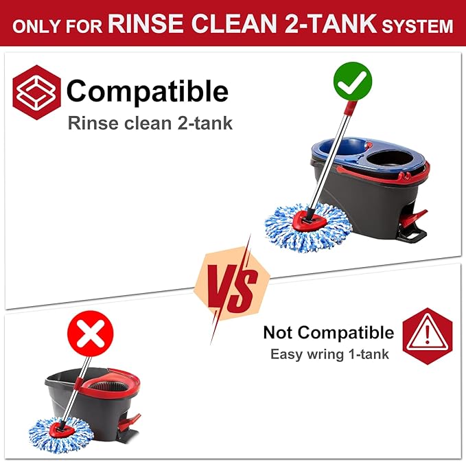 2 Pack Spin mop Replacement Head, Spin mop Scrub Brush,Microfiber Mop Refills, Easy to Replace,for Bathroom,Kitchen,Tub and Tile,Easy Cleaning,Suitable for Ocedar RinseClean 2-Tank System Spin Mop (C)