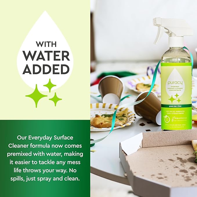 Puracy Multi-Surface Cleaner Spray - Plant-Powered Everyday Surface Cleaner - Natural All Purpose Cleaning Solution As Seen on TikTok (Green Tea and Lime Spray Bottle, 16 fl oz)