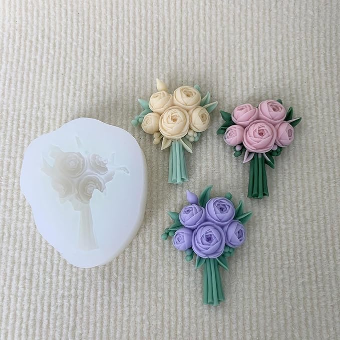 3D Flower Bouquet Candle Soap Silicone Molds Fondant Chocolate Candy Cake Decorating Mould Resin Clay Baking Pastry Tools (Peony)