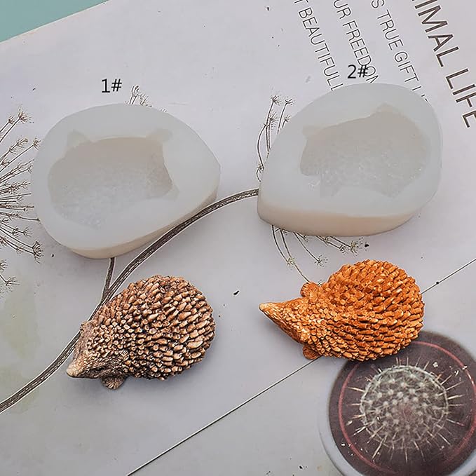 Cute 3D Hedgehog Scented Candle Mold 2 Pack Hedgehog Mold Silicone Mold for Candles Home Decoration Silicone Mold for Resin Hedgehog Resin Mold Cartoon Mold Animal Resin Mold