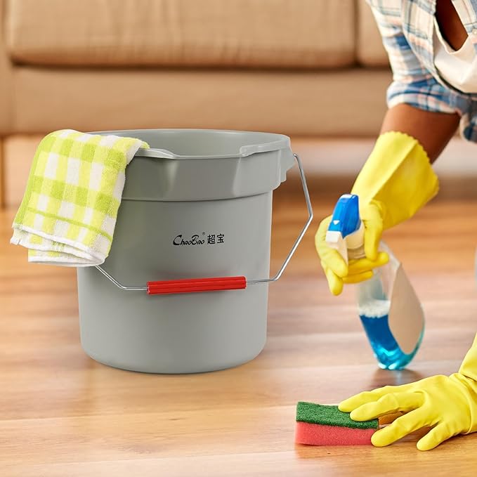 4 Packs Commercial Round Buckets, 14 Quart Plastic Round Utility Pail with Handle, Grey