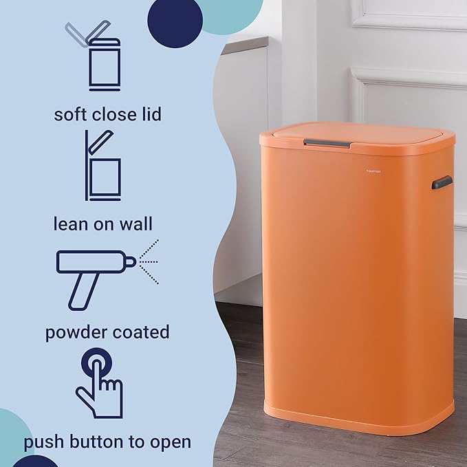 happimess HPM1017K Tammi Kitchen 14.5-Gallon Slim Metal Push Button Trash Can for Home, Kitchen, Laundry Room, Office, Bedroom, Bathroom, Carrot Cake