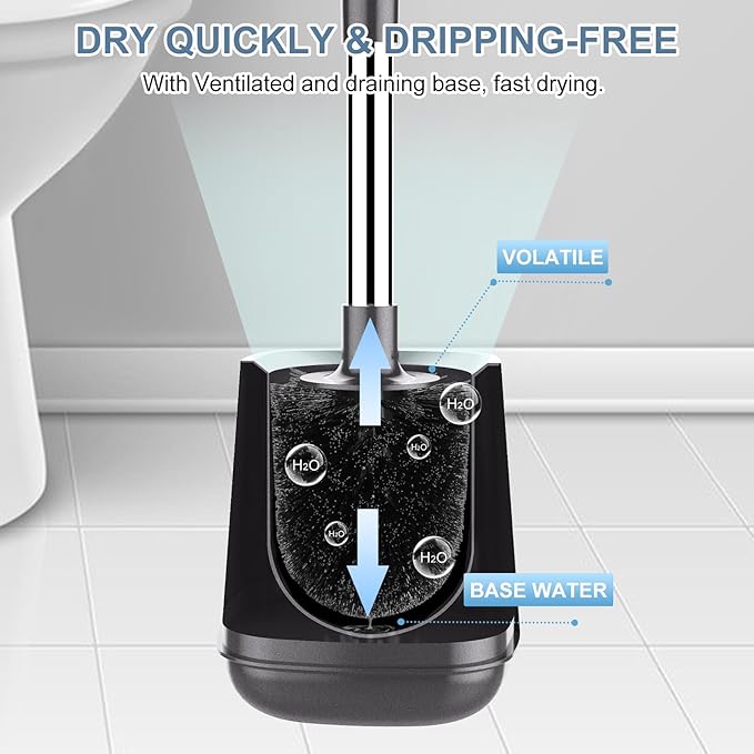 SetSail Toilet Brush and Holder 3 Pack, Self Closing Lid Toilet Bowl Brushes Holder Extra Long Handle Ventilated Toilet Brush Set for Bathroom Cleaning, Nylon Bristles, Grey