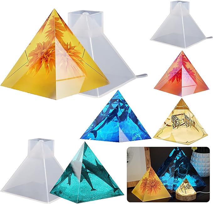 3D Pyramid Candle Molds - Set of 3, Silicone Resin Casting Molds for Craft Supplies