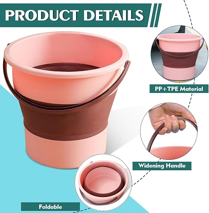Collapsible Bucket 1.3 Gallon/5L Small Plastic ousehold Cleaning Mop Buckets Foldable Water Bucket for Car Wash Fishing Camping Beach (Pink)