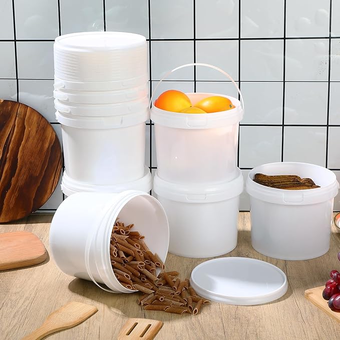 24 Pcs 101 Oz/ 3L Plastic Food Buckets with Lids and Handle 0.8 Gallon Ice Cream Buckets Round Deli Pail Container Safe Ice Cream Tubs Pack Reusable Freezer and Microwave for Juice Drinks Soup Storage