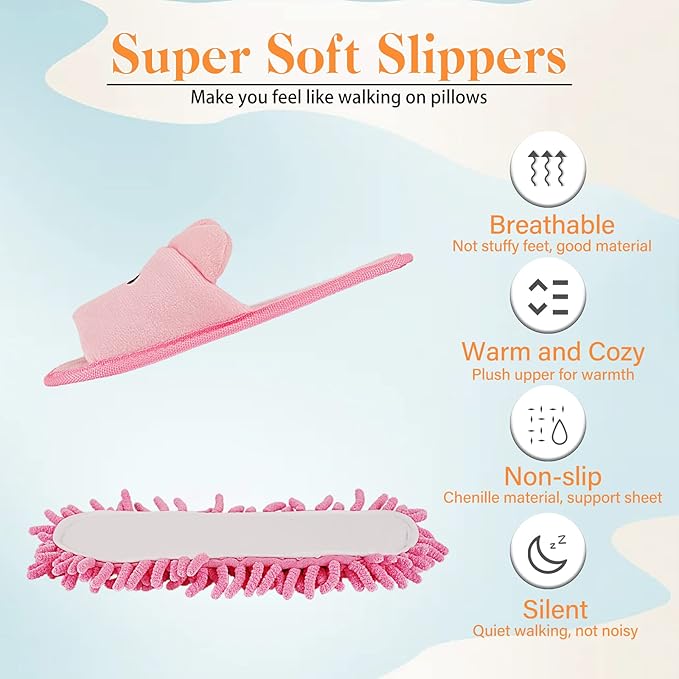 Liitrton 1 Pair Detachable Mop Slippers Shoes Microfiber Chenille Soft Comfortable Dust Dirt Hair Cleaner (Pink)
