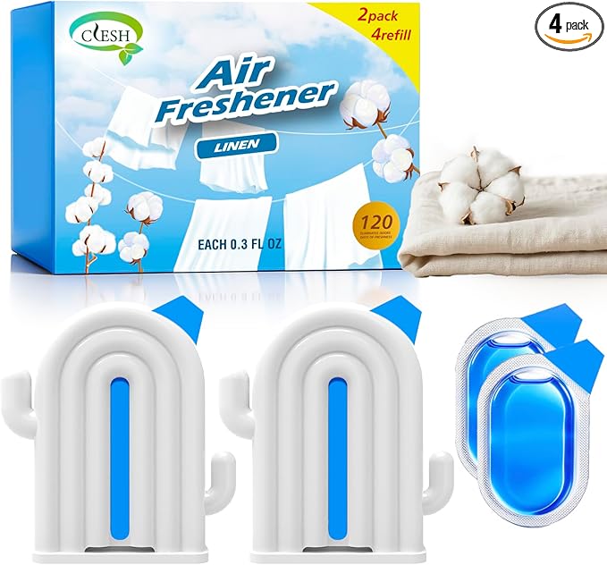 Air Freshener for Home, 2 Pack, 2 Refill, Linen Scent, Odor Eliminator, Up to 120 Days, Cactus-shaped Freshener for Closet Bathroom, Cute Home Decor, White