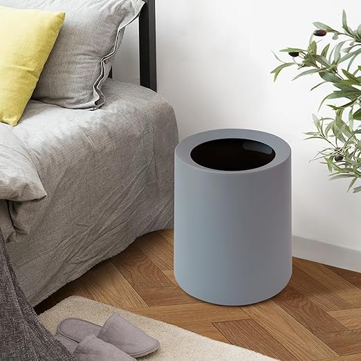 2 Pack Round Modern Trash Can Bedroom, 3Gal/12L Bathroom Trash Can Hidden Bag, Open Top Trash Bin Round Plastic, Minimalist Grey Garbage Can with Inner Bucket (with 2 Handles) for Kitchen Office