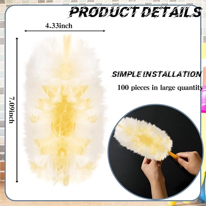 Vesici 100 Pcs Duster Refills Compatible with Swiffer Dusters Bulk Disposable Replacement Thickened with 1 Handle Heavy Duty for Cleaning, Office (Yellow)