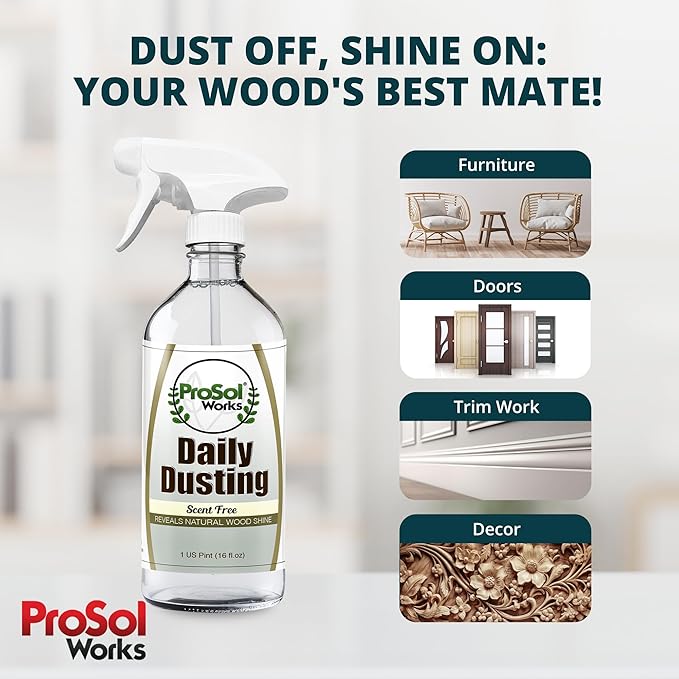 Daily Dusting Spray Surface Cleaner 16 oz - Wood Cleaner Cleaning Spray for Tables, Banisters, Old Wooden Cabinet, Doors, Decors & Antique Restorer Revealing Natural Shine