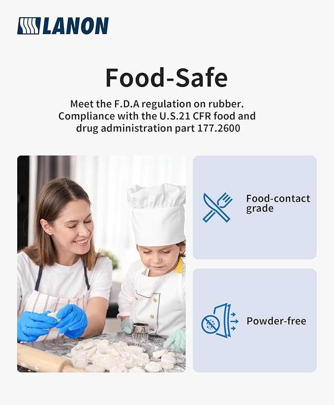 LANON Protection Blue Disposable Nitrile Gloves, Silicone-Free, Food-Safe, Chemical Resistant, Powder-Free, Textured Fingertips, Cooking, Cleaning, Case, Medium