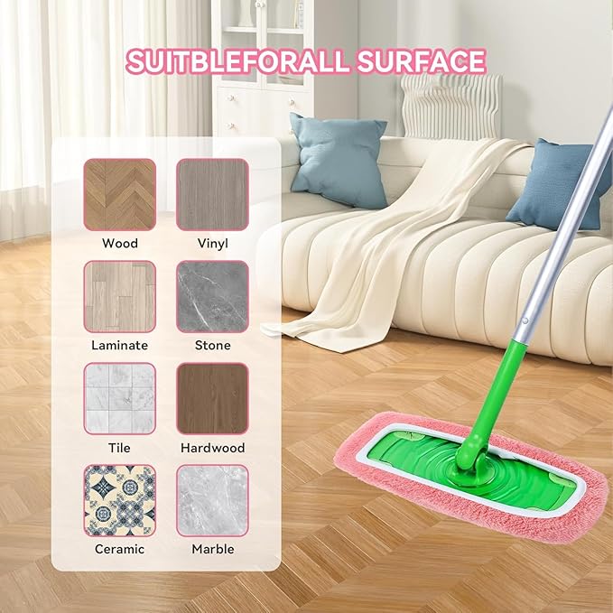 4Pcs Reusable Microfiber Mop Pads Compatible with Swiffer Sweeper，Replacement Wet Mopping pad Refills & Washable Dry Sweeping Cloths for Surface/Hardwood Floor Cleaning（Pink）