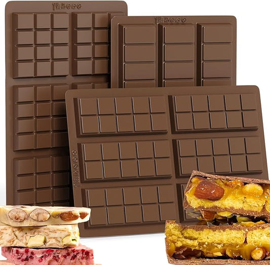 3Pcs Chocolate Bar Molds Deep, Dubai Chocoate Molds Silicone for Stuffed Bar, Rectangle Knafeh Pistachio Thick Chocolate Bar Break Apart Candy Bar Mold