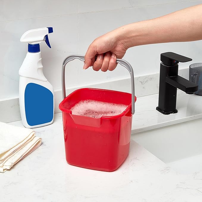 Irenare 16 Pcs Sanitizing Bucket 3 Quart Cleaning Pail Small Detergent Square, Spout and Handle Plastic Utility Sanitizer Buckets for Restaurant Kitchen Home Offices (Red)